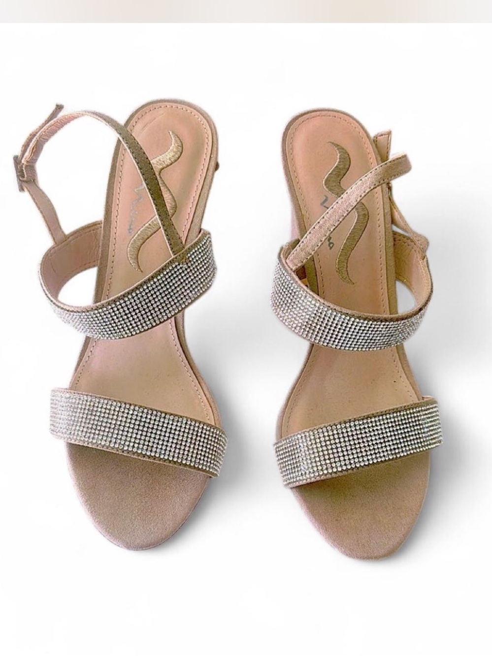 Nina Embellished Nude Strappy Heals with Rhinestone size 9
